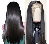 Perruque Bob pour femme noire avec dentelle synthétique, naturellement longue et lisse, 13 x 4, perruque avant en dentelle suisse, densité 150%, résistante à la chaleur, 45,7 cm