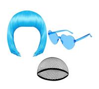 Perruque Bob pour Femmes,Accessoire de Tête Cosplay Néon - Set Perruque Bob Et Lunettes De Soleil,pour Artistes de Scène Créateurs de Contenu Événements à Thème Conventions Costume Fêtes Masquées