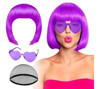 Perruque Bob pour Femmes,Accessoire de Tête Cosplay Néon | Set Perruque Bob Et Lunettes De Soleil,Pour Femmes Filles Spectacle Événements À Thème Conventions Comics Fêtes Déguisées