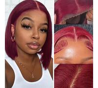 Perruque Bob sans colle 13x4, cheveux humains, coupe droite, 100 % roux 99J, avec dentelle frontale transparente 13x4, perruques brésiliennes Sublimez votre style avec la perruque Bob lisse rouge 99J 