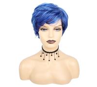 Perruque Bob sans colle courte et droite en couches bleues for perruques synthétiques adultes unisexes