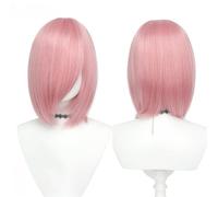 Perruque Bob universelle 30cm/11.8 pouces, perruque courte multicolore sans style avec bouton intérieur for Cosplay bricolage fête d'halloween bal de promo(Pink)