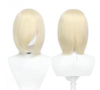 Perruque Bob universelle 30cm/11.8 pouces, perruque courte multicolore sans style avec bouton intérieur for Cosplay bricolage fête d'halloween bal de promo(Light gold)