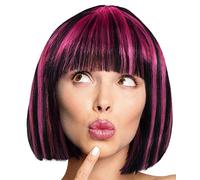Perruque Bob Wig Cabaret Tête de groom Perruques Charleston pour le Carnaval/Mardi Gras & Fête à thème - 18 COULEURS (Noir avec des mèches roses)