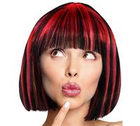 Perruque Bob Wig Cabaret Tête de groom Perruques Charleston pour le Carnaval/Mardi Gras & Fête à thème - 18 COULEURS (Noir avec des mèches rouges)