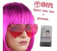 Perruque Bobo courte et droite colorée, amusante et originale, avec des lunettes de soleil en forme de cœur sans monture offertes et un filet à cheveux Fibre basse température