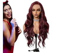 Perruque bordeaux foncé cheveux humains rouge foncé,Wigs humains vague frontale rouge 25 pouces | Cheveux sans fesses de vin, aspect réaliste, dentelle transparente pour les femmes, bouclés