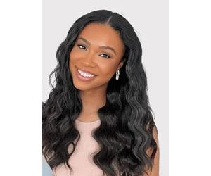 Perruque bou avec raie en V de densité de 180 % sans laisser de côté - Perruque sans colle pour femme noire - Fibre de qualité supérieure et cheveux humains Remy mélangés - Aspect réaliste avec