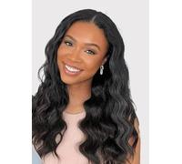 Perruque bou avec raie en V de densité de 180 % sans laisser de côté - Perruque sans colle pour femme noire - Fibre de qualité supérieure et cheveux humains Remy mélangés - Aspect réaliste avec