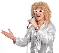 Perruque Bouclée Blonde Avec Lunettes Blanche Homme, Doré