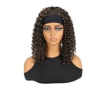 Perruque bou crépue argentée foncée de 30 cm avec bandeau, perruque courte sans colle et sans dentelle for femme, idéale au quotidien. Effet naturel et Volumineux(Brown)