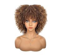 Perruque bou de 25 cm for femmes noires, cheveux synthétiques courts résistants à la chaleur, avec bonnet de perruque. Effet naturel et Volumineux(Brown)