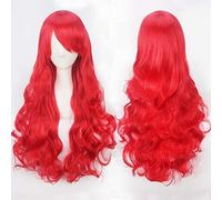 Perruque bouclée de 80 cm de long Femmes perruques de cosplay rouge bordeaux Cheveux synthétiques Halloween 80cm Longue perruque rouge ondulée + bonnet de perruque perruque ondulée commune K027-09
