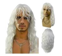 Perruque bou et ondulée de 45 cm de long for homme, perruque synthétique for cosplay avec frange Hairline Fine(WHITE)