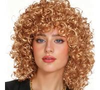 Perruque Bouclée Femme Années 70 80 - Perruque Blonds Longue avec Volume Afro - Cheveux Synthétiques pour Carnaval, Halloween, Soirée Disco & Fêtes à Thème