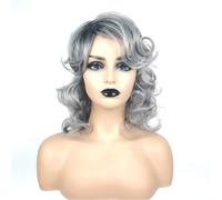 Perruque bou grise ombrée for femmes, racines longues ondulées, cheveux synthétiques, aspect naturel, usage quotidien(18inch)