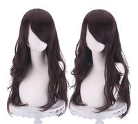Perruque bouclée naturelle universelle de 70 cm/27,6 pouces, perruque de longueur moyenne avec frange for Cosplay DIY robe Lolita usage quotidien style de fête(Brown-1)