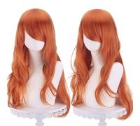 Perruque bouclée naturelle universelle de 70 cm/27,6 pouces, perruque de longueur moyenne avec frange for Cosplay DIY robe Lolita usage quotidien style de fête(Orange)