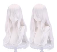 Perruque bouclée naturelle universelle de 70 cm/27,6 pouces, perruque de longueur moyenne avec frange for Cosplay DIY robe Lolita usage quotidien style de fête(White)