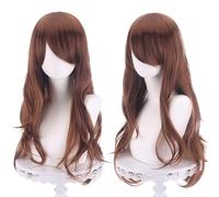 Perruque bouclée naturelle universelle de 70 cm/27,6 pouces, perruque de longueur moyenne avec frange for Cosplay DIY robe Lolita usage quotidien style de fête(Brown-3)