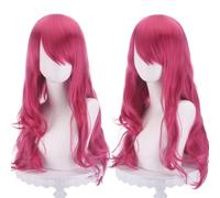 Perruque bouclée naturelle universelle de 70 cm/27,6 pouces, perruque de longueur moyenne avec frange for Cosplay DIY robe Lolita usage quotidien style de fête(Rose red)