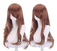 Perruque bouclée naturelle universelle de 70 cm/27,6 pouces, perruque de longueur moyenne avec frange for Cosplay DIY robe Lolita usage quotidien style de fête(Brown-4)