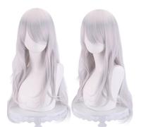 Perruque bouclée naturelle universelle de 70 cm/27,6 pouces, perruque de longueur moyenne avec frange for Cosplay DIY robe Lolita usage quotidien style de fête(Silver)