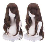 Perruque bouclée naturelle universelle de 70 cm/27,6 pouces, perruque de longueur moyenne avec frange for Cosplay DIY robe Lolita usage quotidien style de fête(Brown-2)