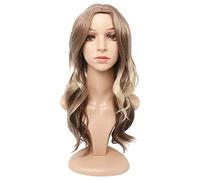 Perruque bouclée ombrée pour femme - Brun blond - Longueur épaules - Dégradé de couleur - Fibres synthétiques résistantes à la chaleur - Vagues naturelles douces - Look élégant pour fête, scène et