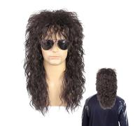 Perruque Bouclée Pour Homme Des Années 70 Et 80,Perruque Homme Années 80 Marron Foncé - 70s 80s Rocker Wig Dark Brown, Long Curly Party Wig Halloween Costume Anime For Men