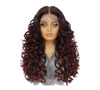 Perruque bou pré-épilée 13×6 HD Lace Front, perruque synthétique sans colle de 61 cm (24 pouces) for femme, usage quotidien Hair Extensions Pièces Wigs(Dark Wine red)