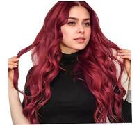 Perruque bouclée rouge pour femme, 66 cm, partie centrale réglable, longue perruque ondulée, aspect naturel, cheveux synthétiques résistants à la chaleur, bordeaux pour Halloween, fête, vacances, u