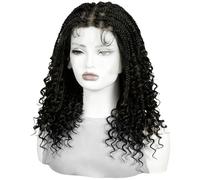 Perruque box braid noire 32 po 81 cm, pointes bou s, perruque tressée pour femmes noires, crochet braids synthétique, lace front, style tressé actuel, finition ondulée, volume et allure soignée