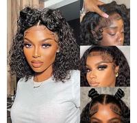 Perruque Bresilienne 13x4 Lace Frontal Wig Bob Jerry Curly Courte Perruque Cheveux Humain Femme Perruque Naturelle Wig Human Hair for Women Couleur Naturelle Bob Lace Wigs 10 Pouces