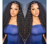 Perruque Bresilienne Bou Cheveux Humain 13x4 Lace Front Wig Human Hair Deep Wave 180% Density Curly Perruque Longues boucles Perruque Femme Naturelle Brésilien Noire Naturelle Color 30 Pouces