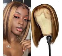Perruque Bresilienne Cheveux Humain 13x4 Bob Lace Frontal Wig 10 Pouces Perruque Bresilienne Cheveux Humain Straight Lace Wig Human Hair for Women Couleur Highlight Blond Ombrée #4/27 Bob Wigs