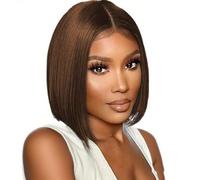 Perruque Bresilienne Cheveux Humain 4×4 Lace Wig Human Hair Bob Straight Perruque Femme Naturelle Brésilien Courte Perruque Cheveux Humain Lisse 150% Density Couleur Marron Chocolate Brown 10 Pouces