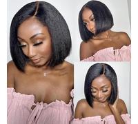 Perruque Bresilienne Cheveux Humain Sans Colle 4x4 HD Lace Wear and Go Glueless Wig Human Hair Perruque Femme Naturelle Brésilien Pre Cut Lace Yaki Wig Couleur Naturelle 180% Densité 14 pouces