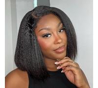 Perruque Bresilienne Cheveux Humain Sans Colle 4x4 HD Lace Wear and Go Glueless Wig Human Hair Perruque Femme Naturelle Brésilien Pre Cut Lace Yaki Wig Couleur Naturelle 180% Densité 12 pouces