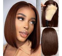 Perruque Bresilienne Chocolate Brown Cheveux Humain 13x4 Bob Lace Frontal Wig Perruque Femme Naturelle Wig Human Hair for Women Couleur Naturelle Bob Wigs 14 Pouces