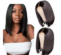 Perruque Brésilienne Courte Bob Perruques De Cheveux Humains Raides Perruques Pré-Épilées Partie Centrale Dentelle Bob Perruques Pour Femmes Noires 150% Perruques De Cheveux Remy Perruques Grises Pou