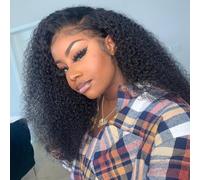 Perruque Bresilienne Half Wig Human Hair Kinky Curly Femme Naturelle Cheveux 100% Human Hair for Black Women Glueless Wigs Ready to Go 3 In 1 Seamless Flip Over Drawstring No Sew In 18 Pouces