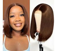 Perruque Bresilienne Lace Frontal Cheveux Humain Femme Naturelle Bresilienne 8 Pouces 4X4 Lace Wig Human Hair Perruque Naturelle Courte Lisse Lace Wig Color Chocolate Brown