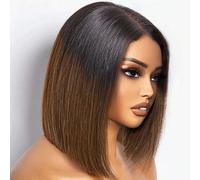 Perruque brésilienne Remy naturelle, couleur marron chocolat, densité 250, avec fermeture pré-épilée et ligne de cheveux naturelle, coupe courte au carré, coupe droite, bordeaux, 30 cm Cheveux humains