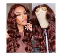 Perruque Brun rougeh Brown Synthétique Lace Perruque avant 20-30 "Long Body Wave Copper Brown 13x1 T Partie 13x4 Perruques en dentelle pour femmes Pré-cueilleuses avec des perruques grises pour