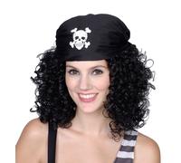 DEGUISE TOI - Perruque noire de pirate femme - Perruque - Bandana - Taille Unique - Noir - Accessoires pour déguisement - - Laver à la main - Carnaval