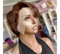 Perruque brune droite coupe fée Perruque dentelle transparente Perruques de cheveux humains frontaux Perruques courte Bob Perruque Cheveux humains brésiliens pré-épilés pour les femmes