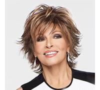Perruque brune foncée mélangée blond avec mèches brunes, coupe Pixie pour femme blanche, perruque synthétique courte ondulée, résistante à la chaleur