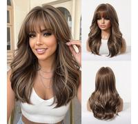 Perruque brune ondulée de 18 pouces de long avec des mèches blondes, perruque en fibre synthétique résistante à la chaleur, perruque naturelle pour usage quotidien, costume et fête pour femmes Fibre h