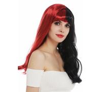 Perruque Carnaval Cosplay Femme Longue Ondulée Frange Noire Rouge Demi Punk Emo